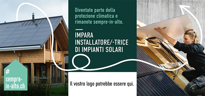 Baustellenblache Solarinstallateur italienisch für Nachwuchsrekrutierung Gebäudehülle Schweiz