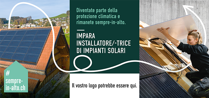Baustellenblache Solarinstallateur italienisch für Nachwuchsrekrutierung Gebäudehülle Schweiz